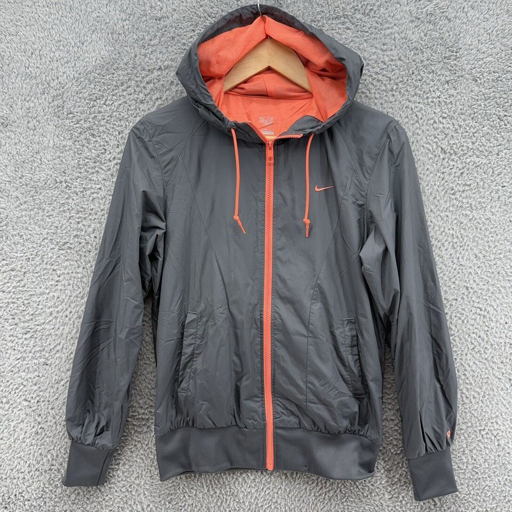 Nike Athletic Dept Jacket Womens M Gray Coral Full Zip Hooded‎ Lightweight READ